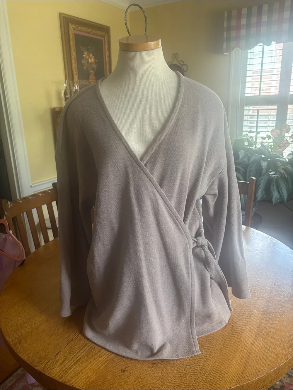 J. Jill Taupe Wrap-Front Cardigan with Side Tie